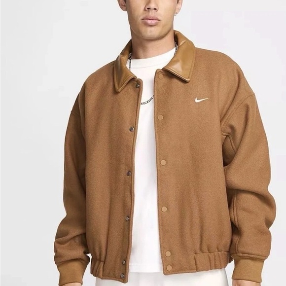 New Nike Air Varsity Jacket Wool Leather Tan Brown FZ1168 281 Men's Large Tall - Picture 8 of 8